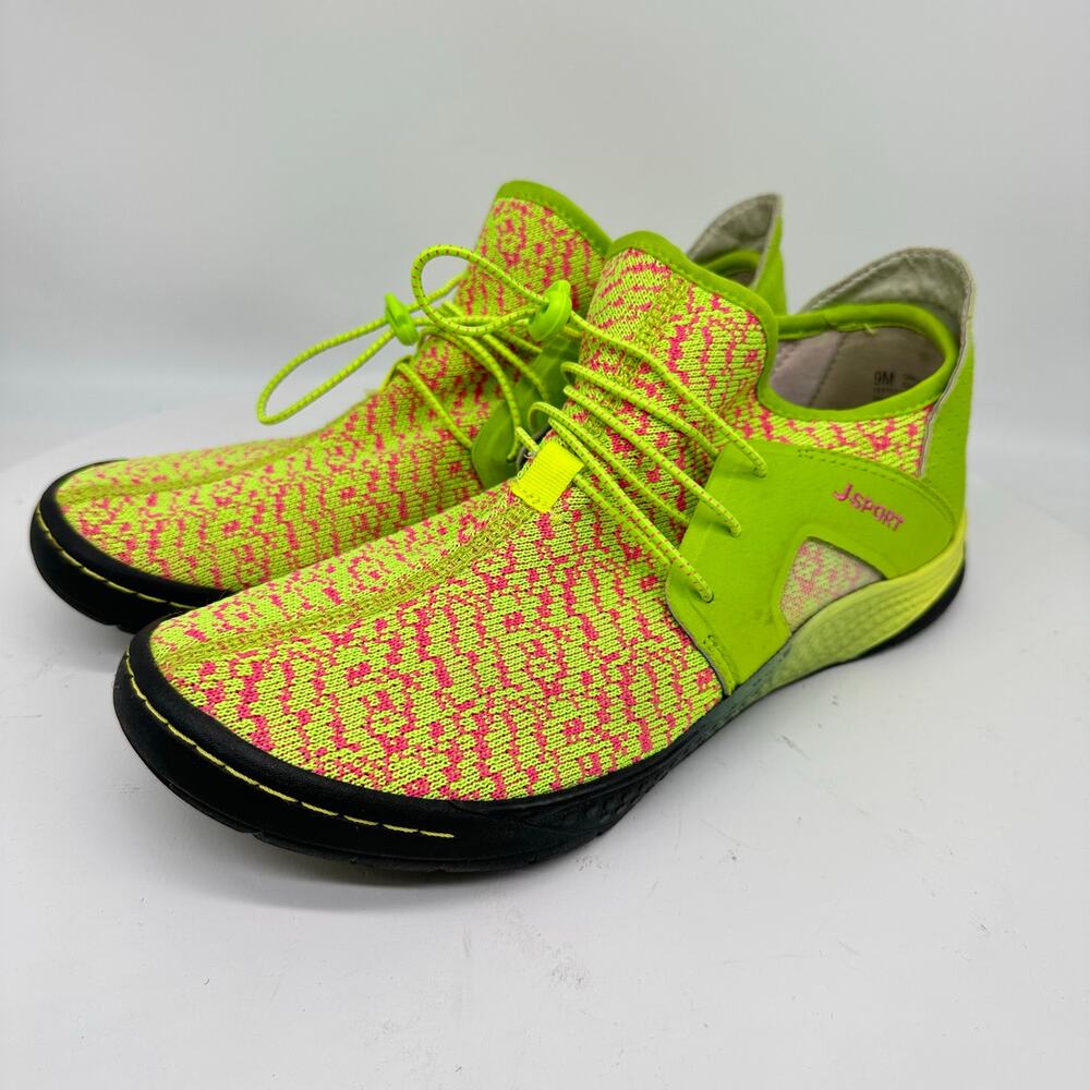 J Sport Carly Knit and Bungee Green and Pink High Top Womens Sneaker Size 9